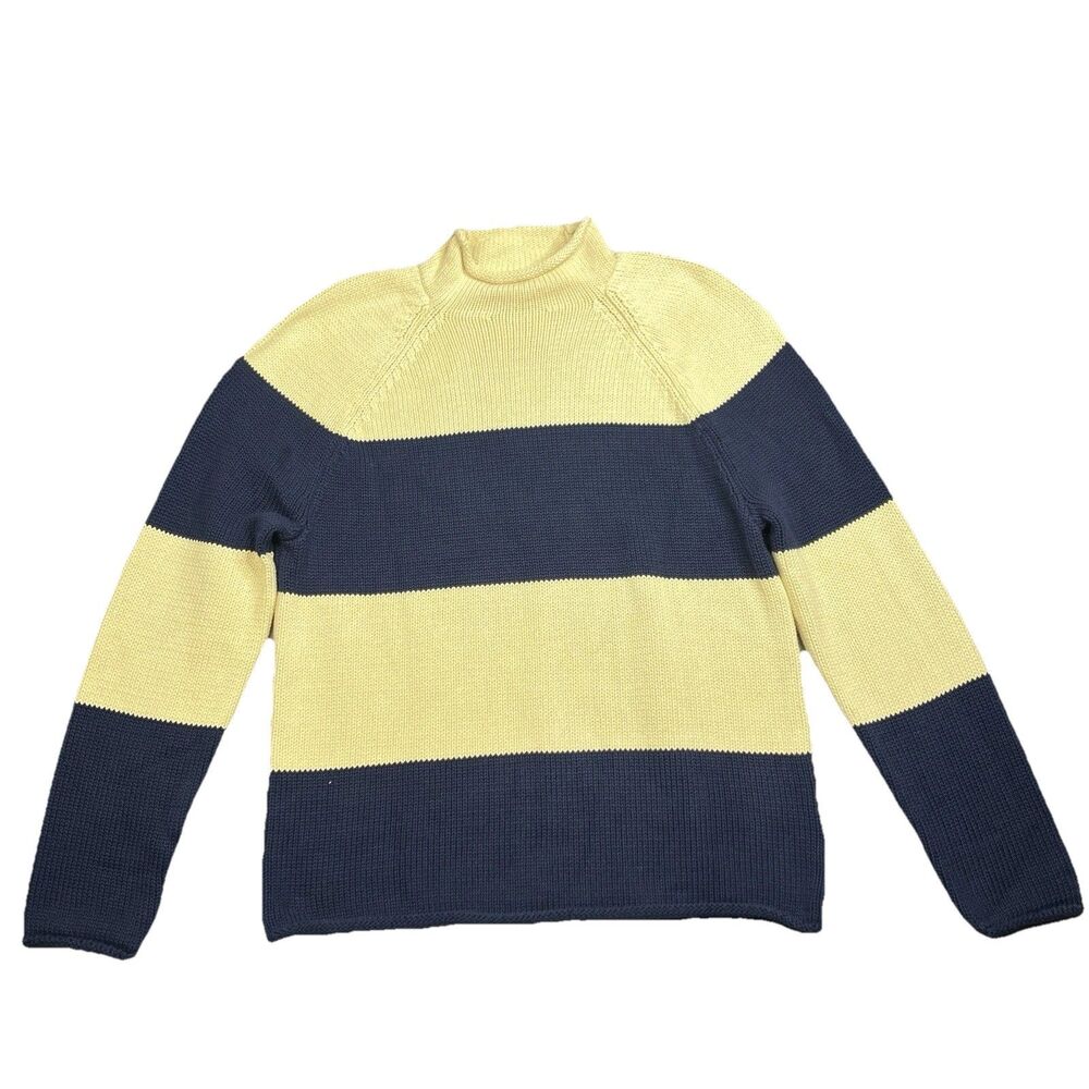 J Crew Sweater Mens M 1988 Rollneck Blue Stripped Cotton Rugby Preppy Coastal - Picture 3 of 15